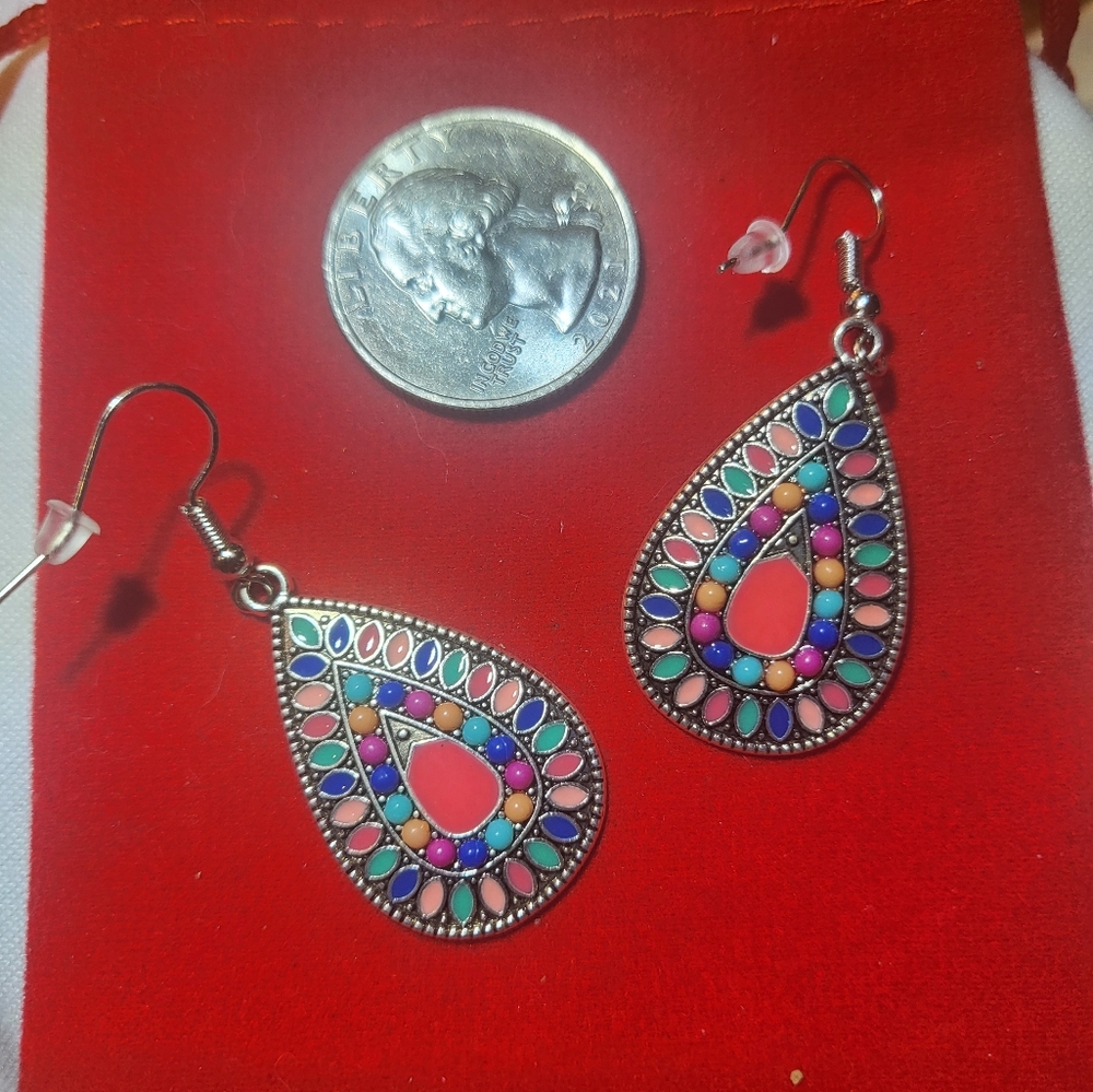 Mosaic Stone Studded Boho Teardrop Earrings